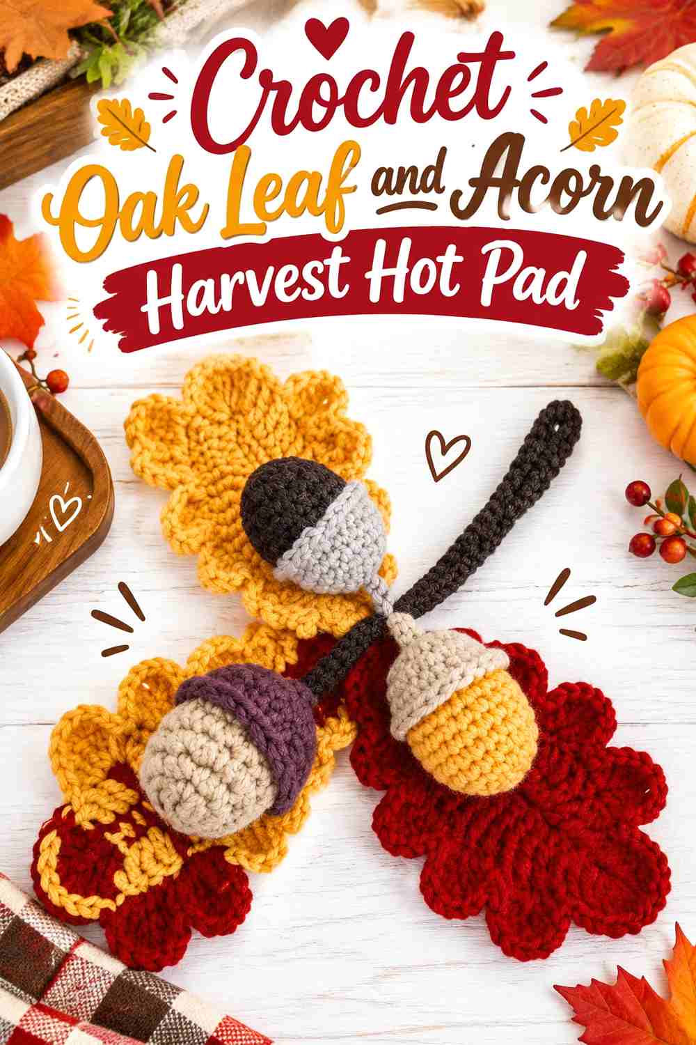 13. Crochet Oak Leaf and Acorn Harvest Hot Pad