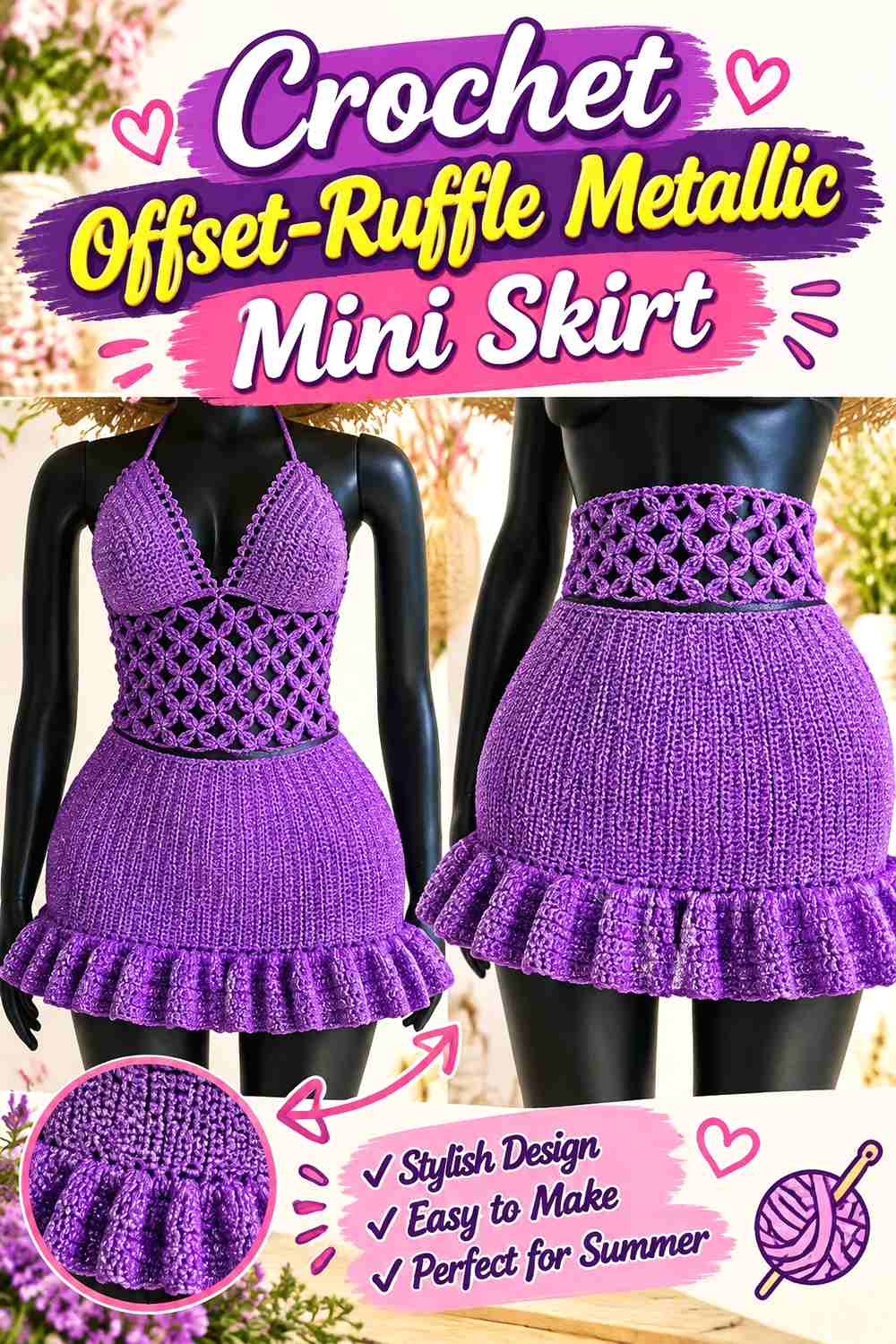 2. Crochet Offset-Ruffle Metallic Mini Skirt
