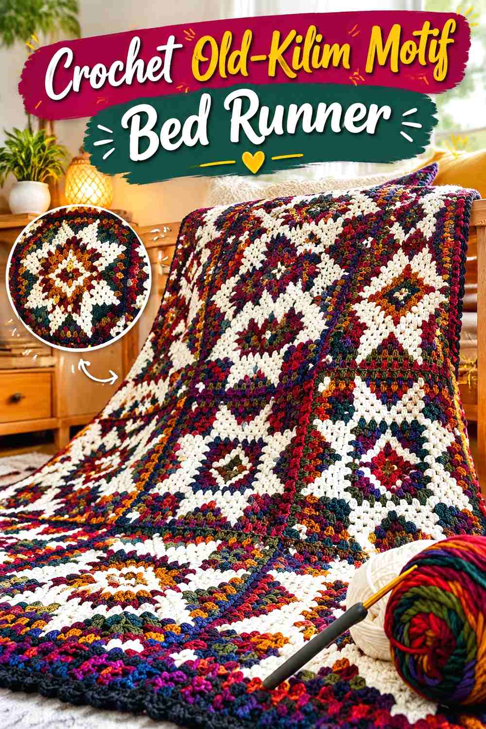 5. Crochet Old-Kilim Motif Bed Runner