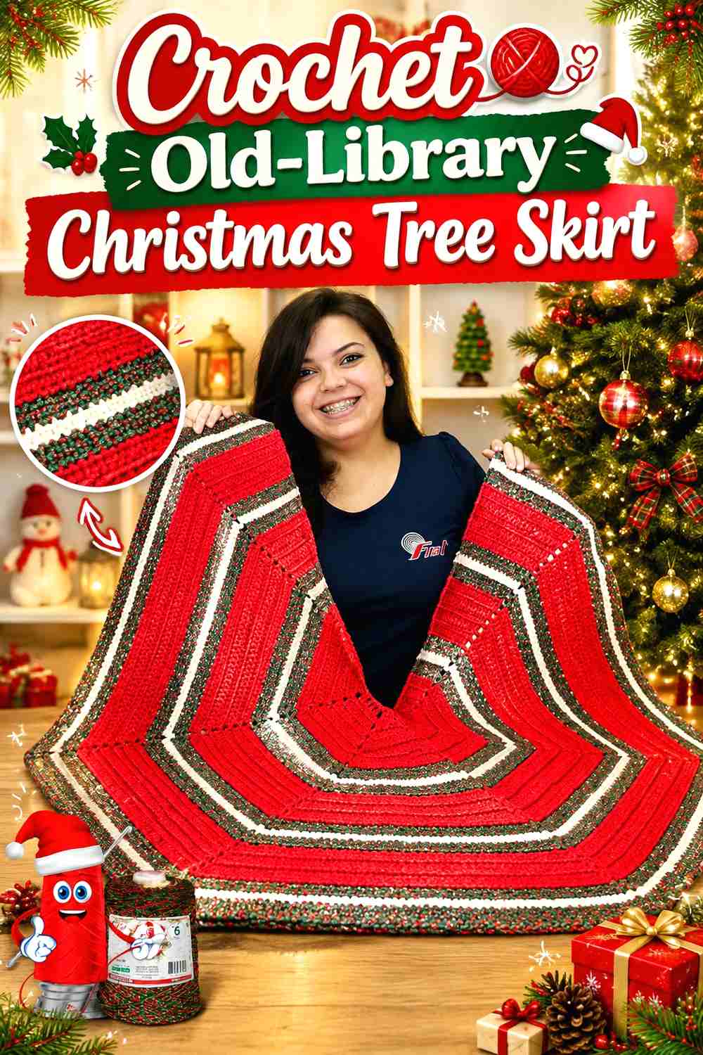 16. Crochet Old-Library Christmas Tree Skirt