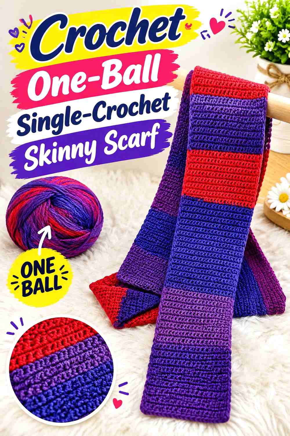 17. Crochet One Ball Single Crochet Skinny Scarf
