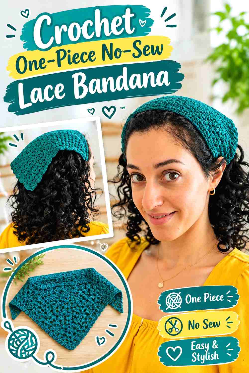 14. Crochet One Piece No Sew Lace Bandana