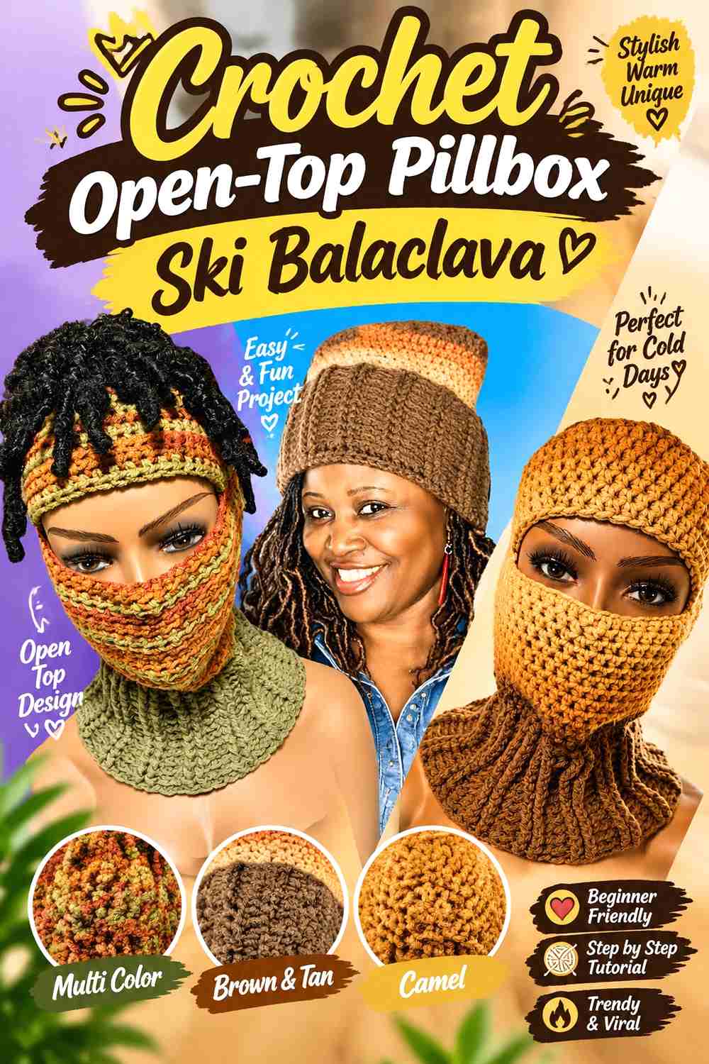 11. Crochet Open-Top Pillbox Ski Balaclava