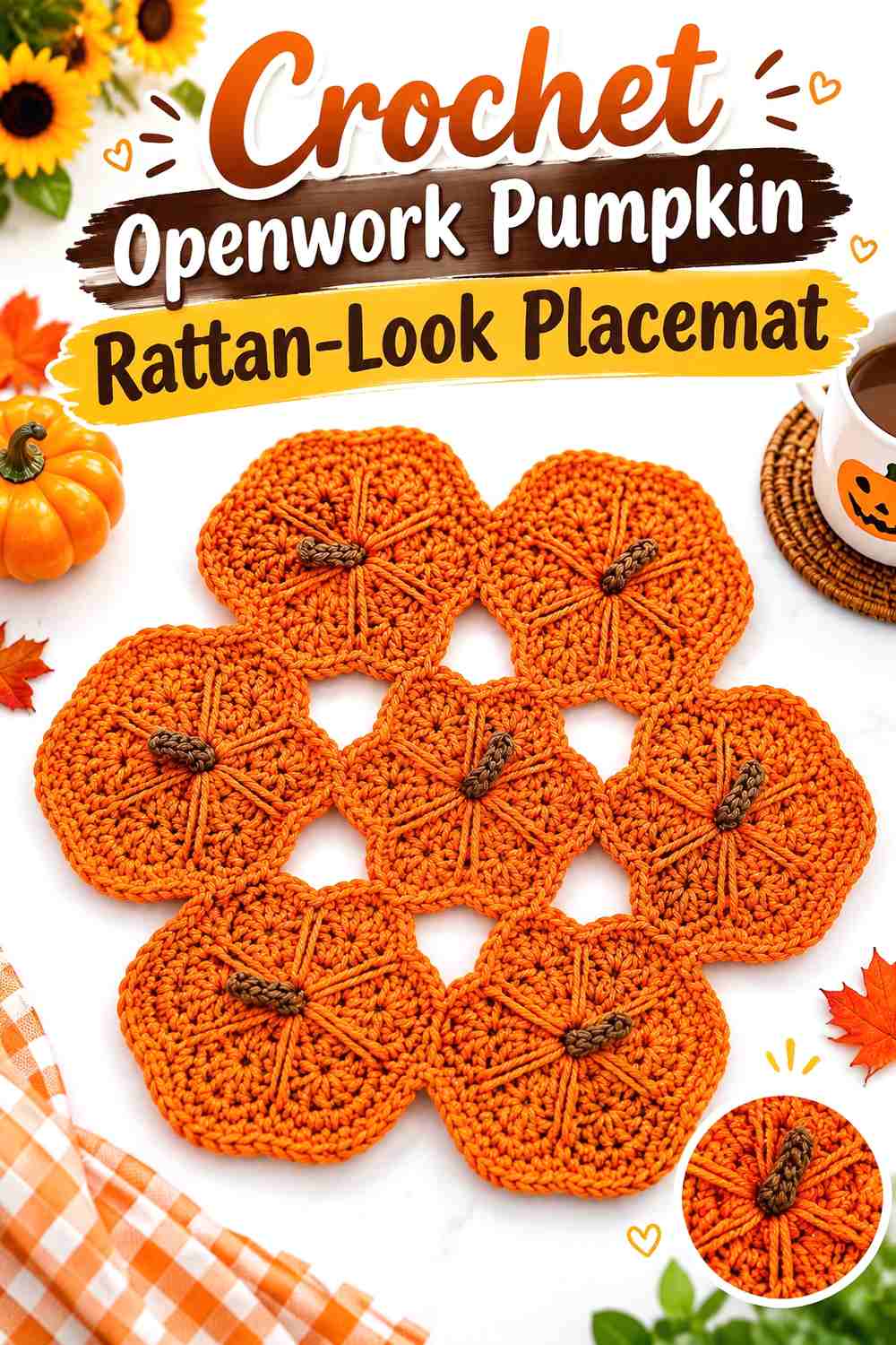 8. Crochet Openwork Pumpkin Rattan-Look Placemat