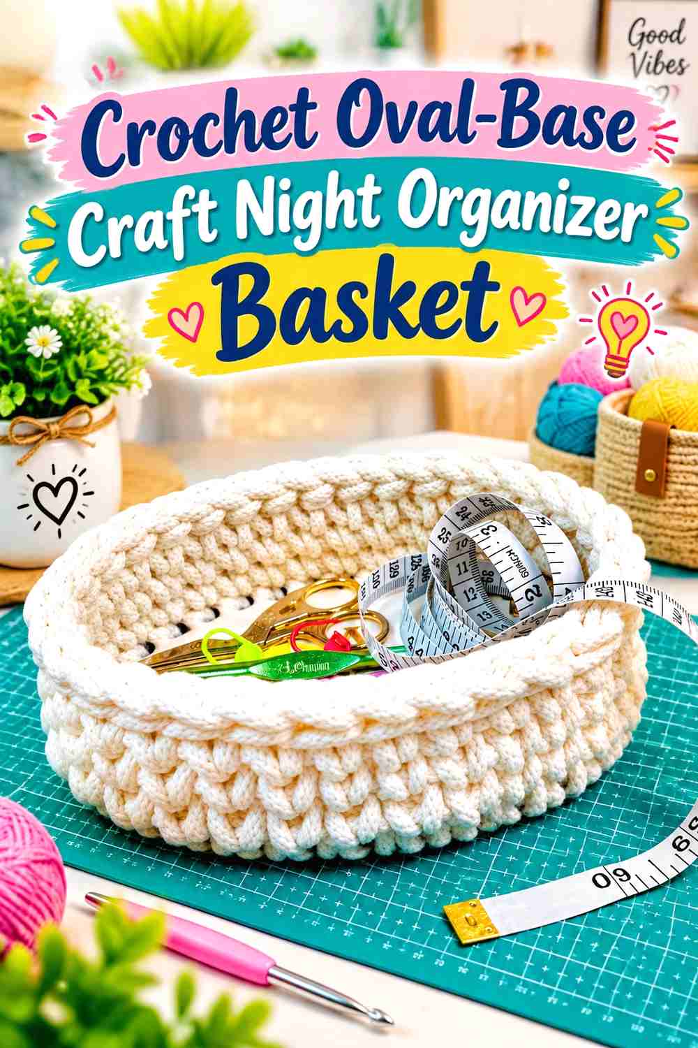 2. Crochet Oval Base Craft Night Organizer Basket