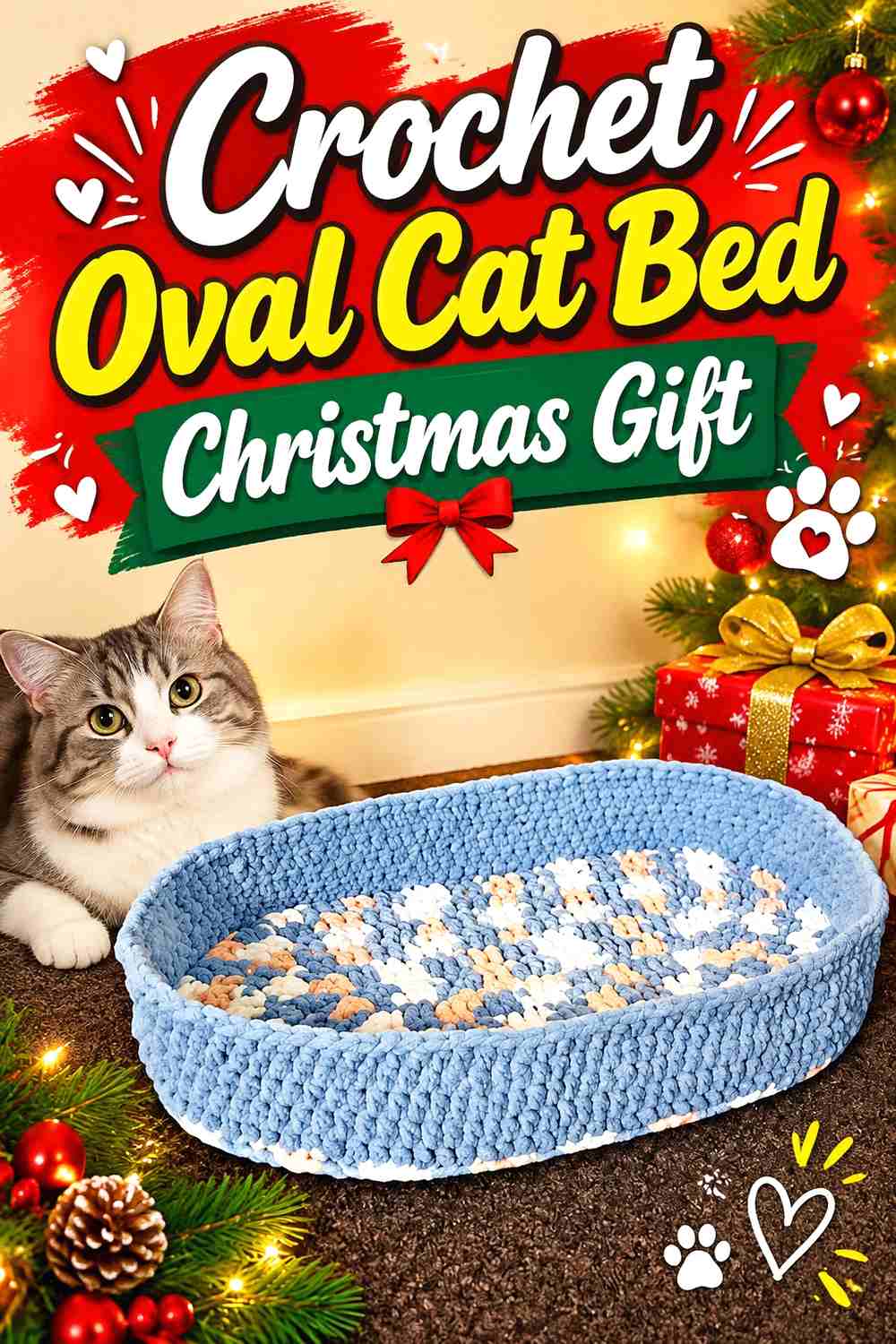4. Crochet Oval Cat Bed Christmas Gift