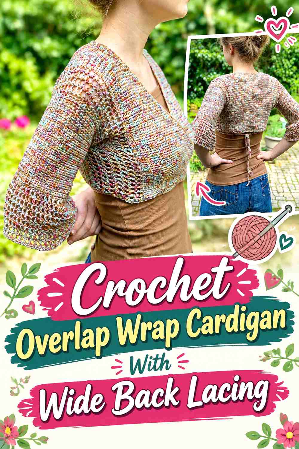 11. Crochet Overlap Wrap Cardigan With Wide Back Lacing