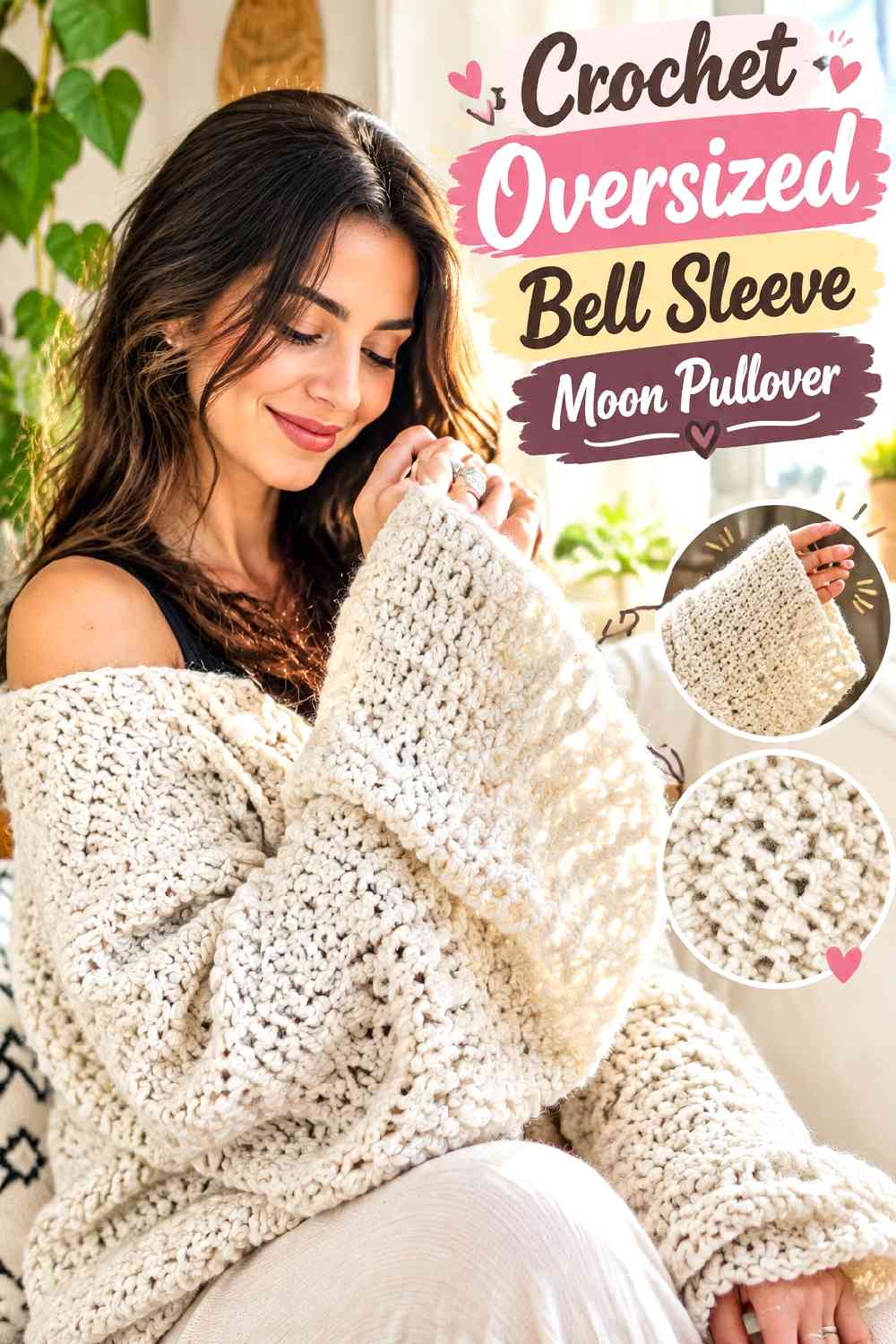 15. Crochet Oversized Bell Sleeve Moon Pullover