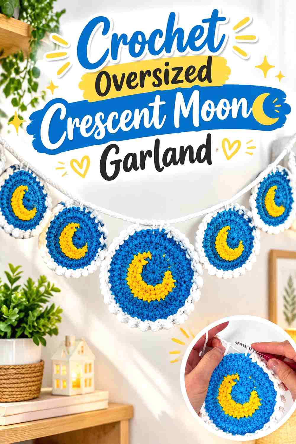 15. Crochet Oversized Crescent Moon Garland