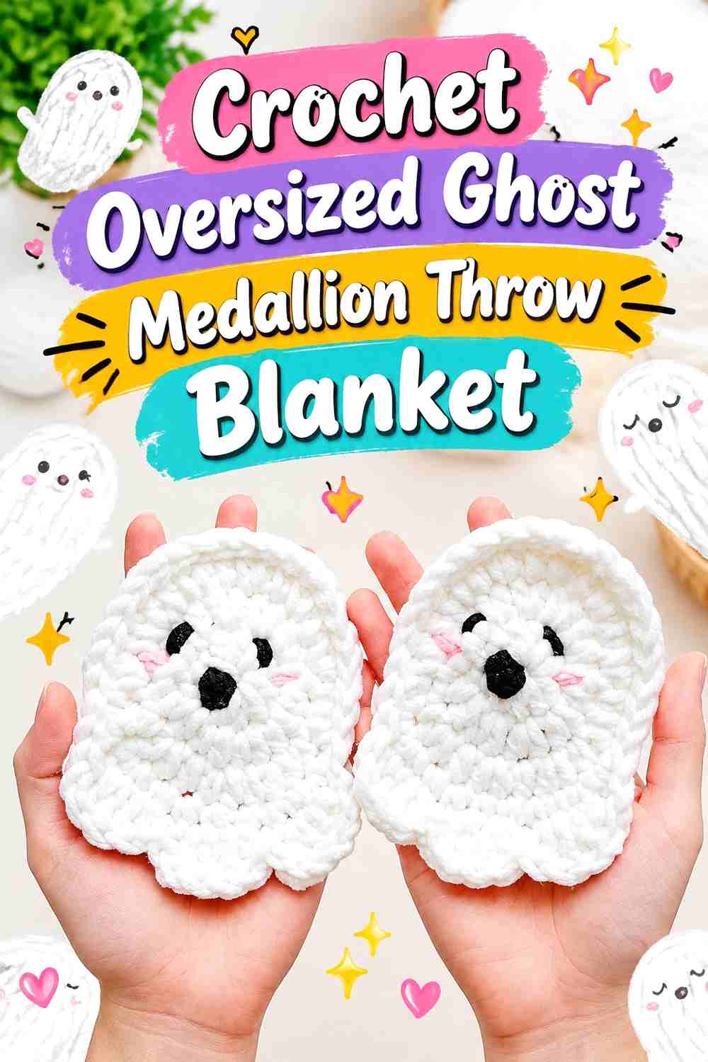 10. Crochet Oversized Ghost Medallion Throw Blanket