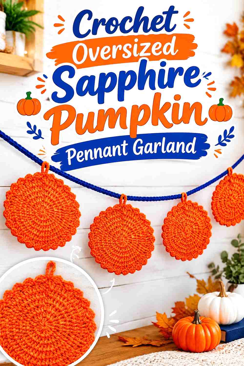 Crochet Oversized Sapphire Pumpkin Pennant Garland
