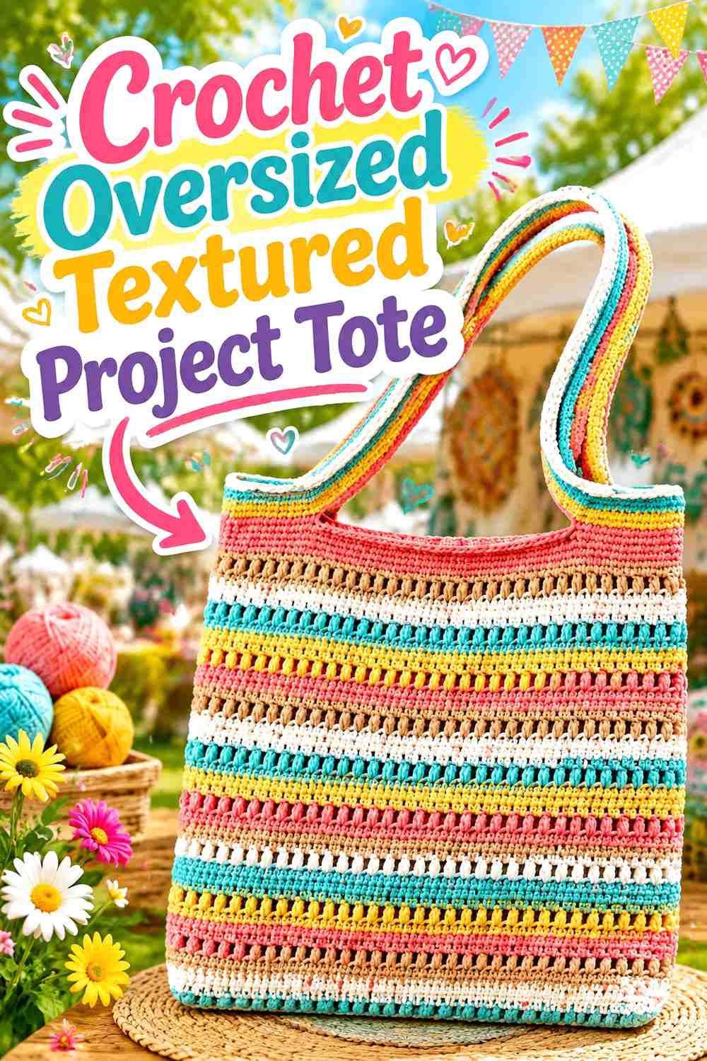 6. Crochet Oversized Textured Project Tote