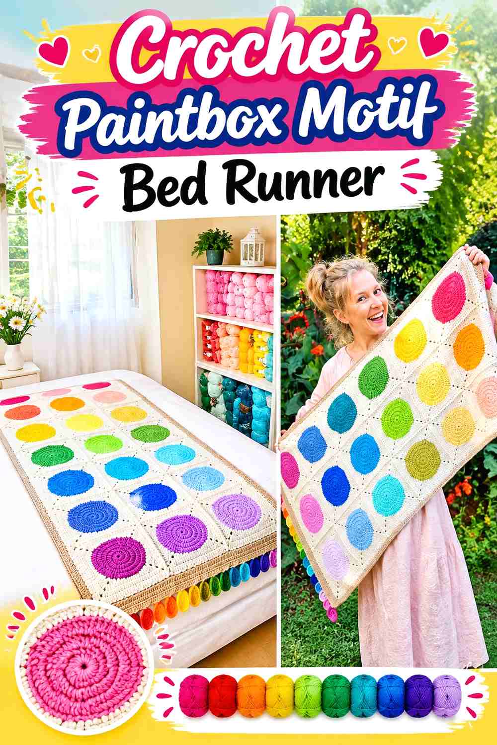 3. Crochet Paintbox Motif Bed Runner