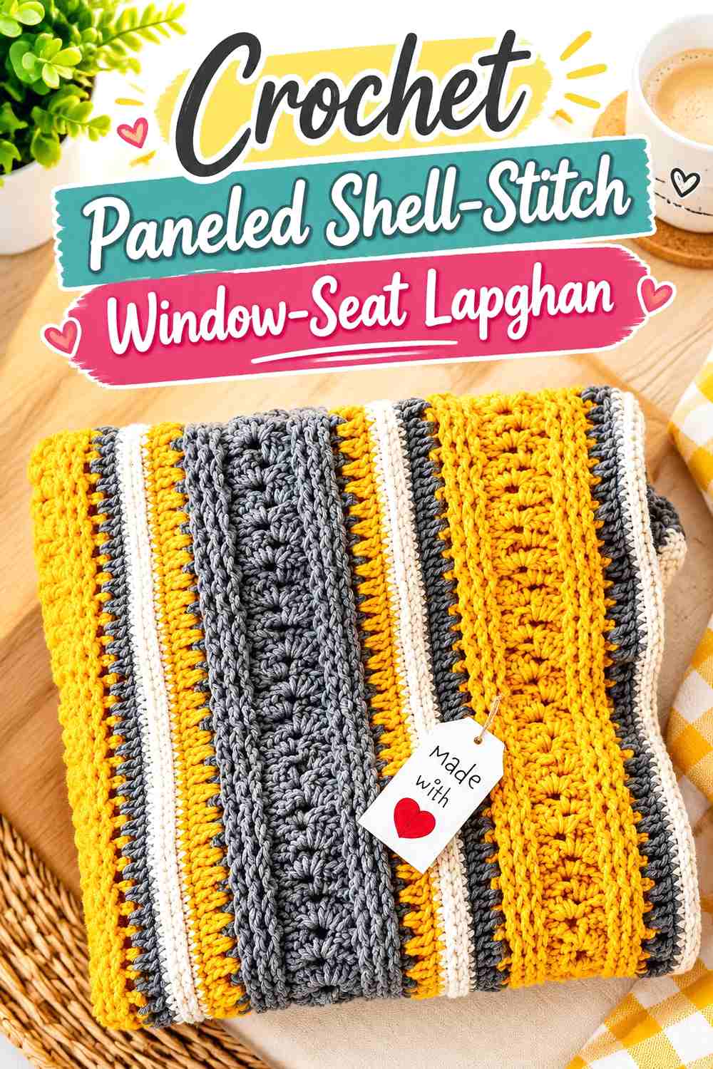4. Crochet Paneled Shell-Stitch Window-Seat Lapghan
