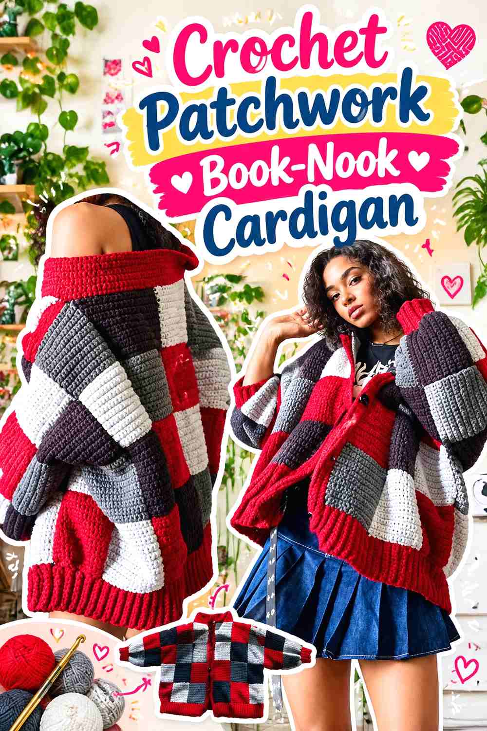 8. Crochet Patchwork Book-Nook Cardigan