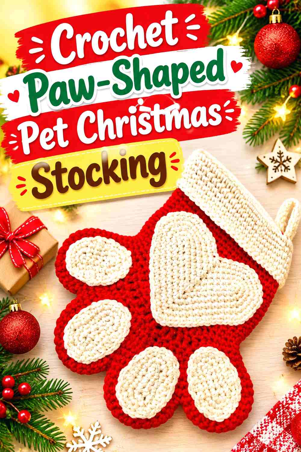 17. Crochet Paw-Shaped Pet Christmas Stocking