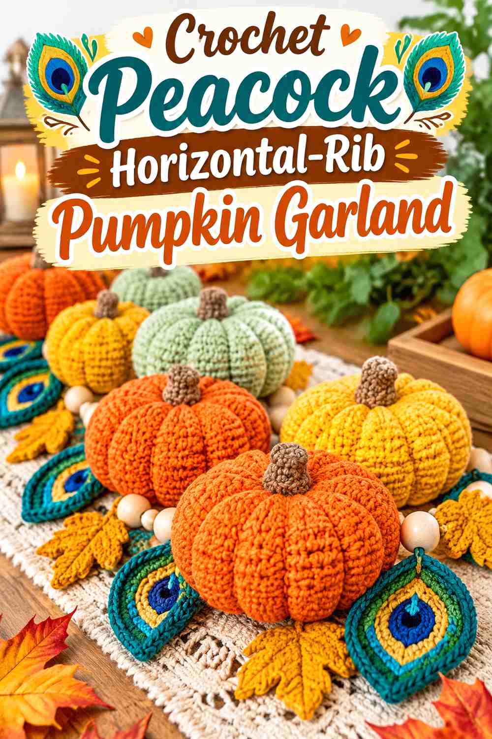 Crochet Peacock Horizontal-Rib Pumpkin Garland
