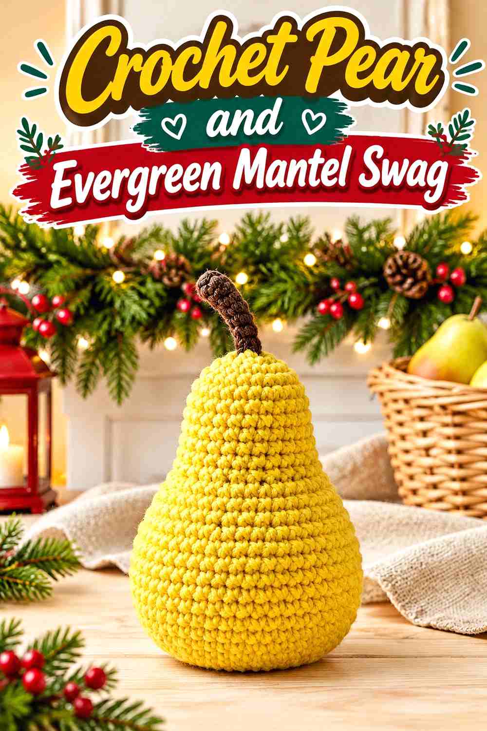 9. Crochet Pear and Evergreen Mantel Swag