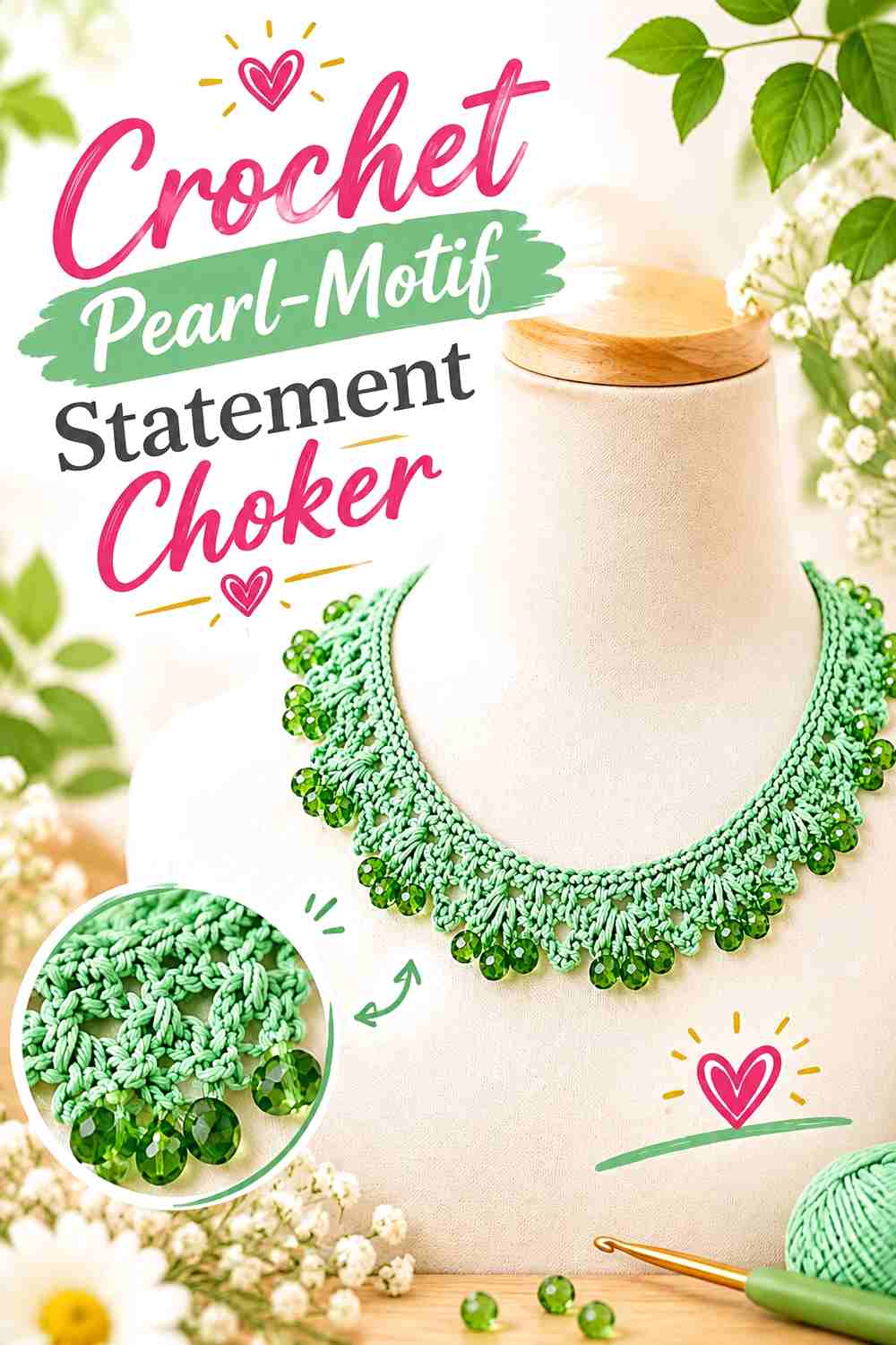 3. Crochet Pearl Motif Statement Choker