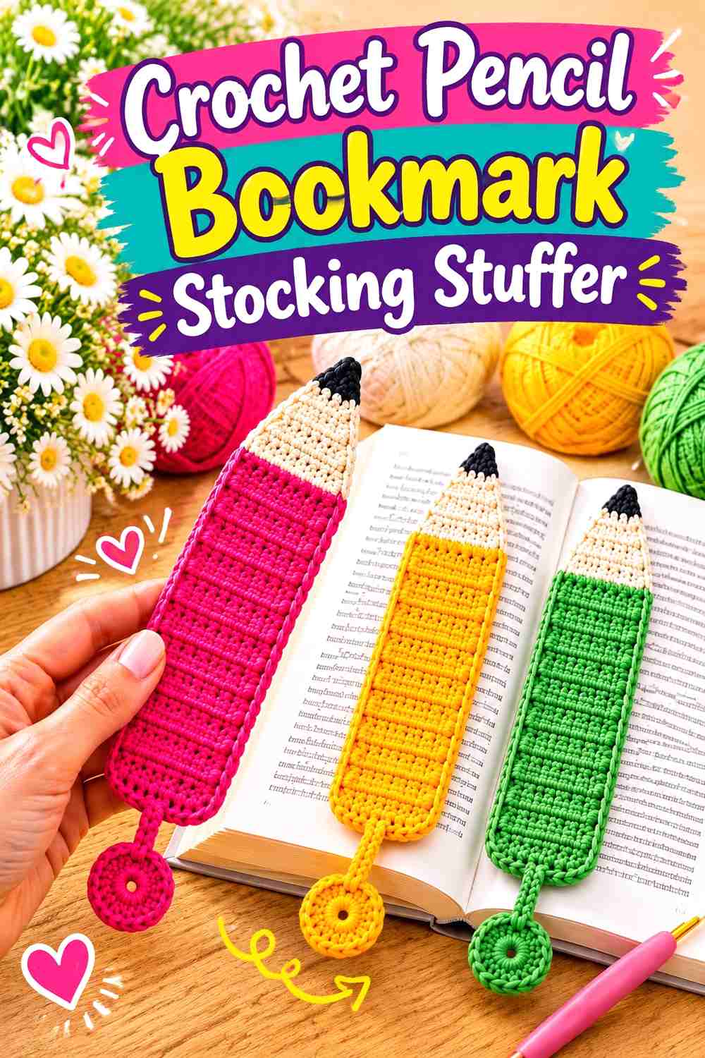6. Crochet Pencil Bookmark Stocking Stuffer
