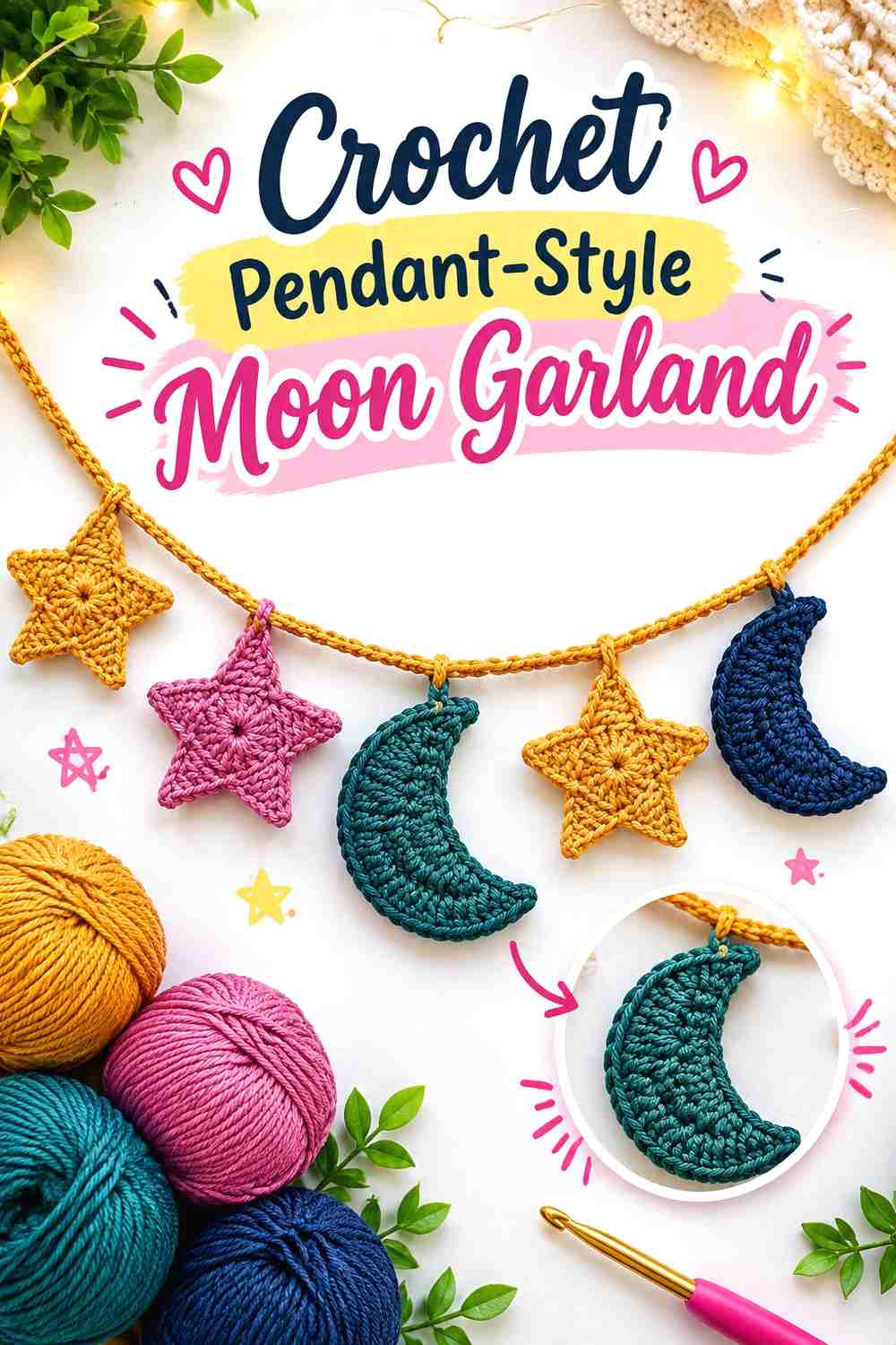 11. Crochet Pendant Style Moon Garland