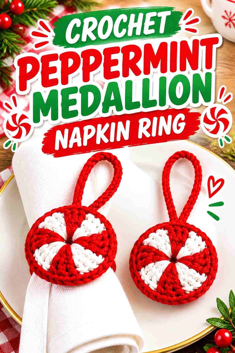 15. Crochet Peppermint Medallion Napkin Ring