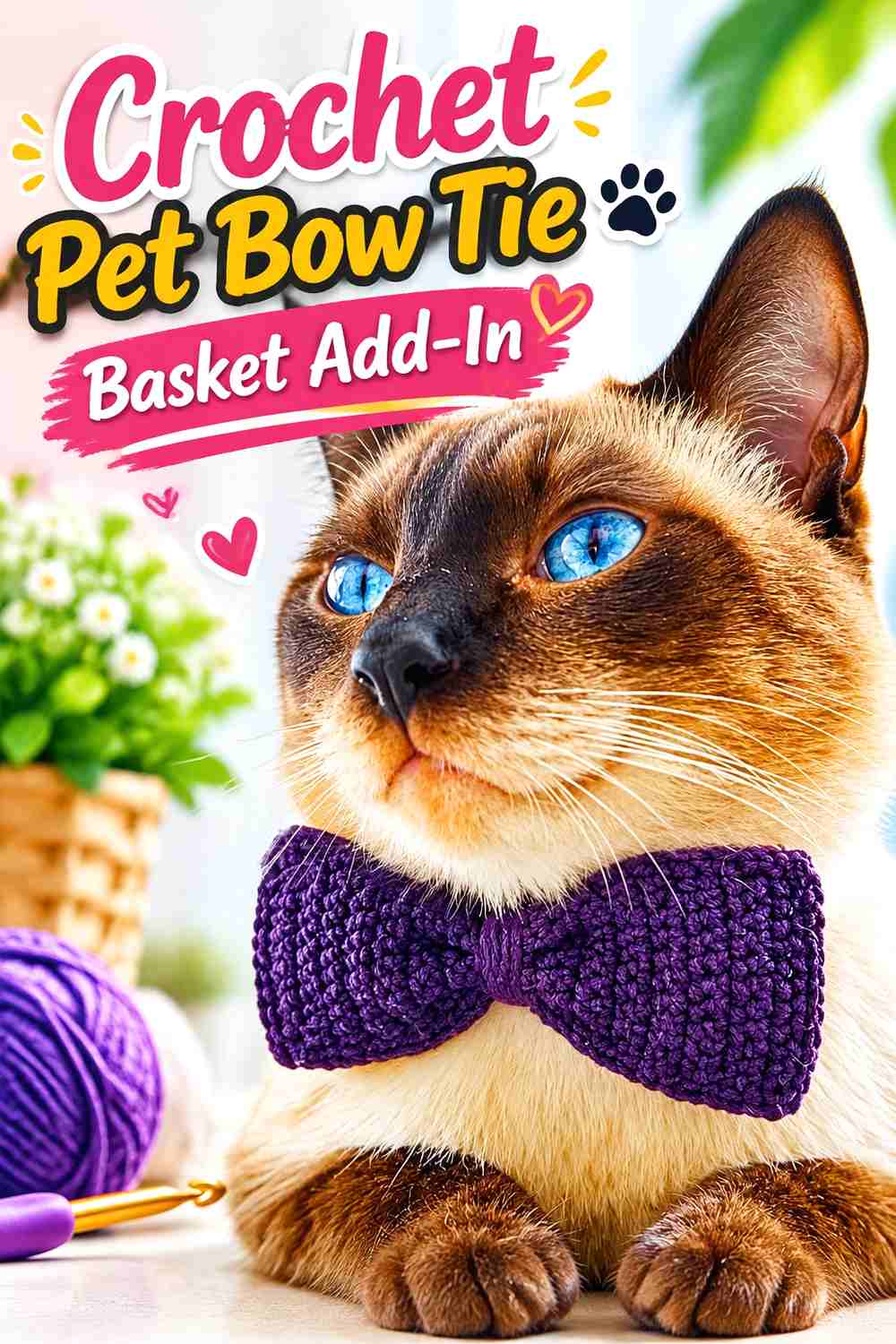 7. Crochet Pet Bow Tie Basket Add-In