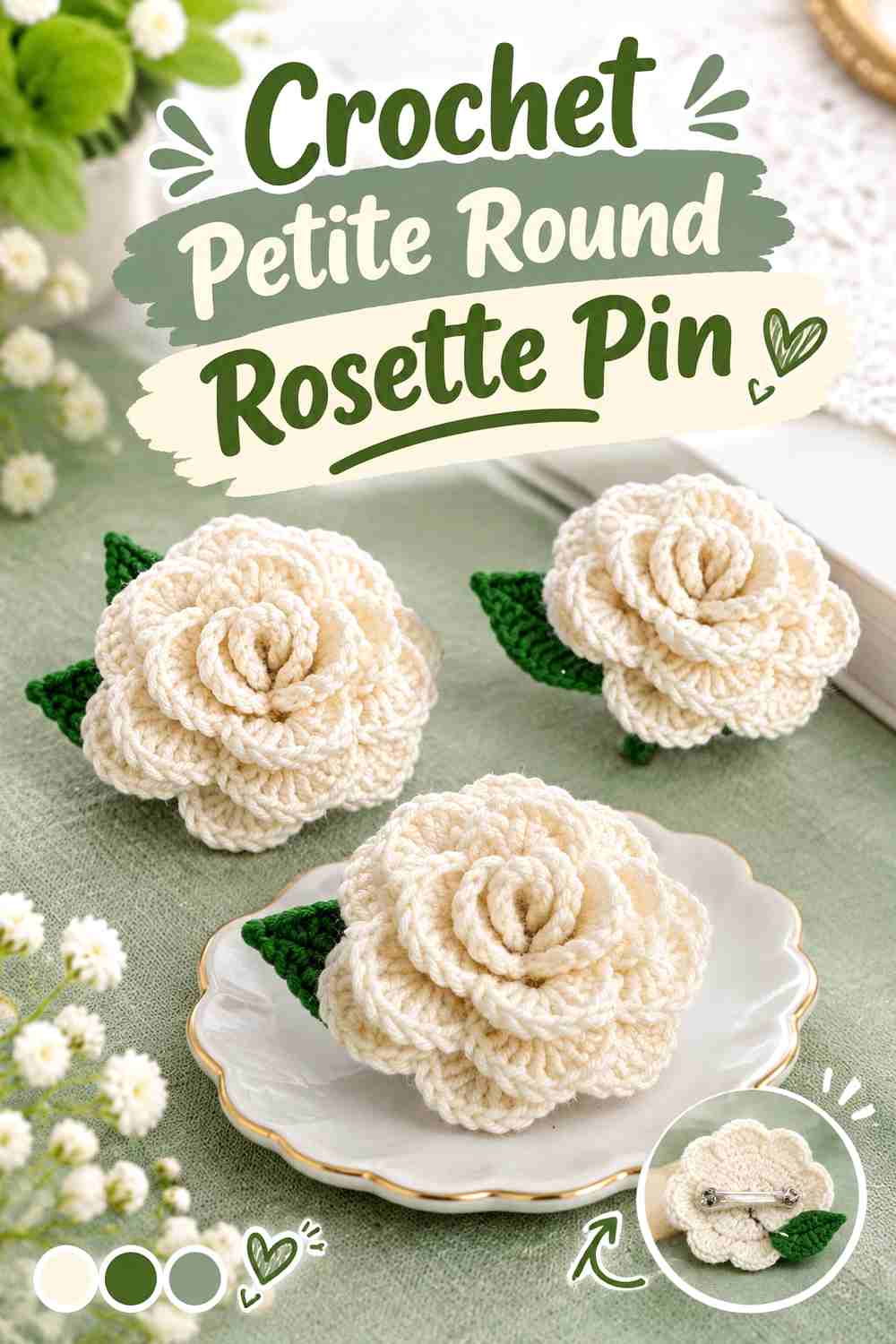 13. Crochet Petite Round Rosette Pin