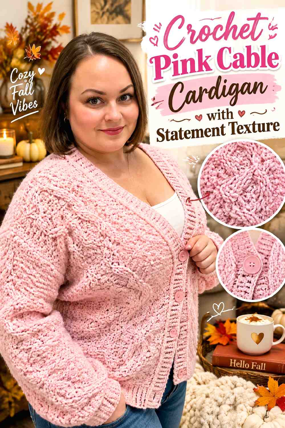 16. Crochet Pink Cable Cardigan With Statement Texture