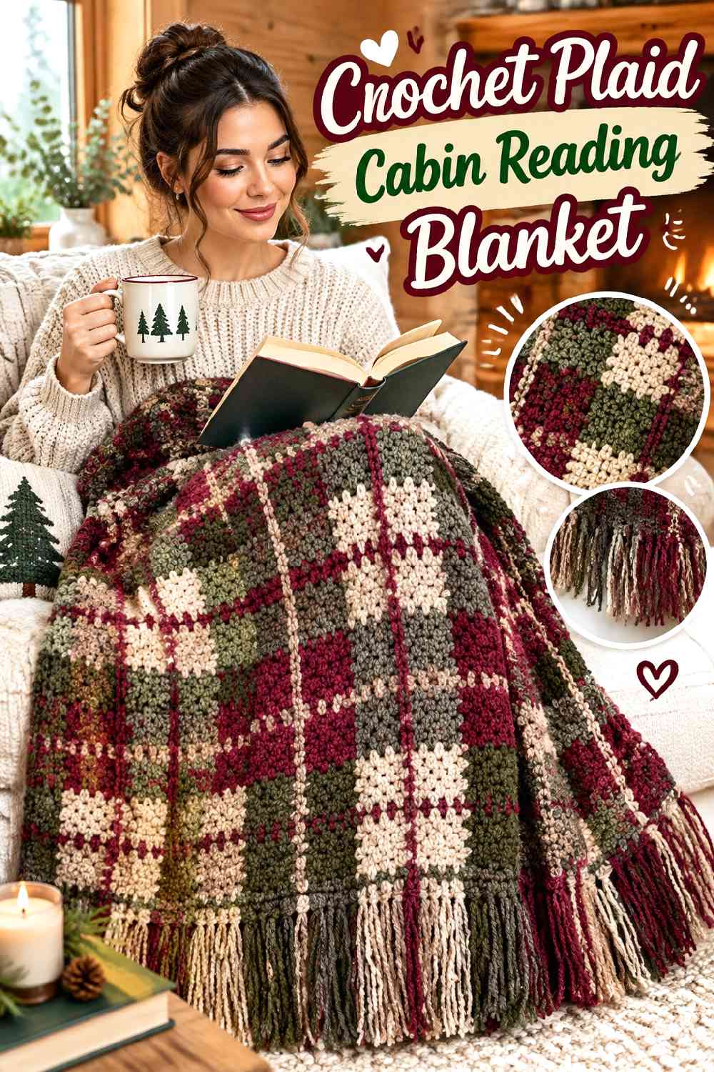 1. Crochet Plaid Cabin Reading Blanket