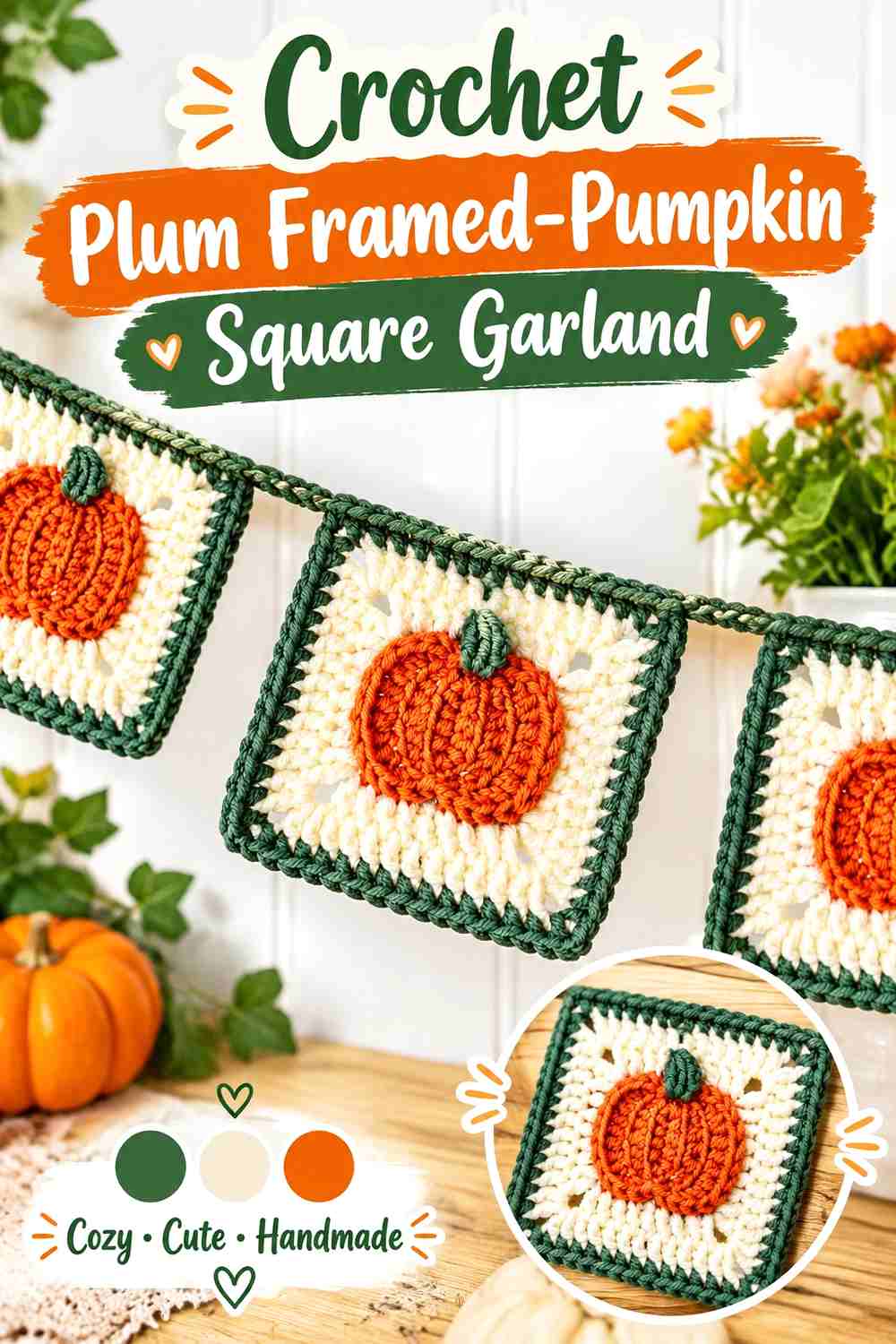 Crochet Plum Framed-Pumpkin Square Garland