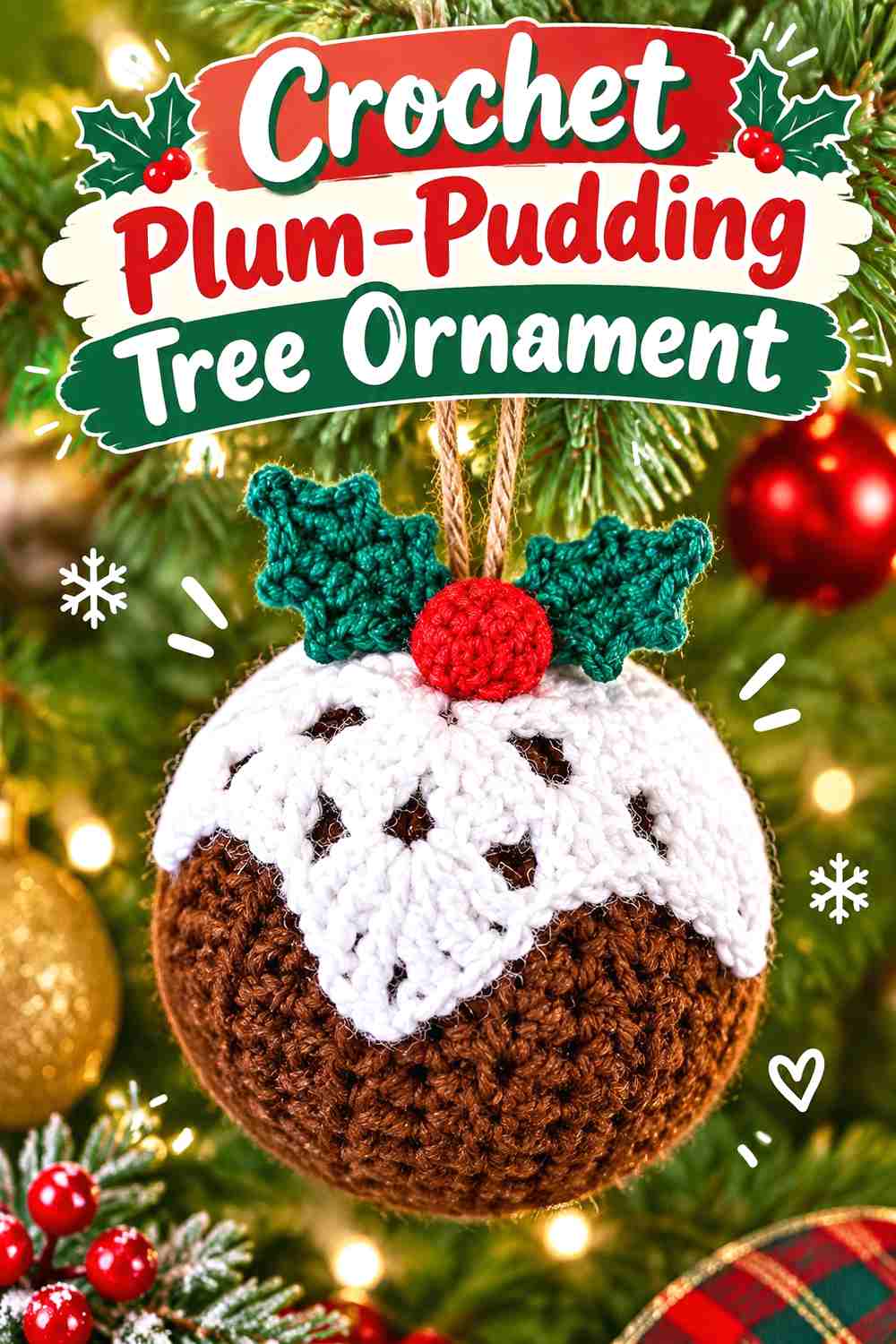4. Crochet Plum-Pudding Tree Ornament