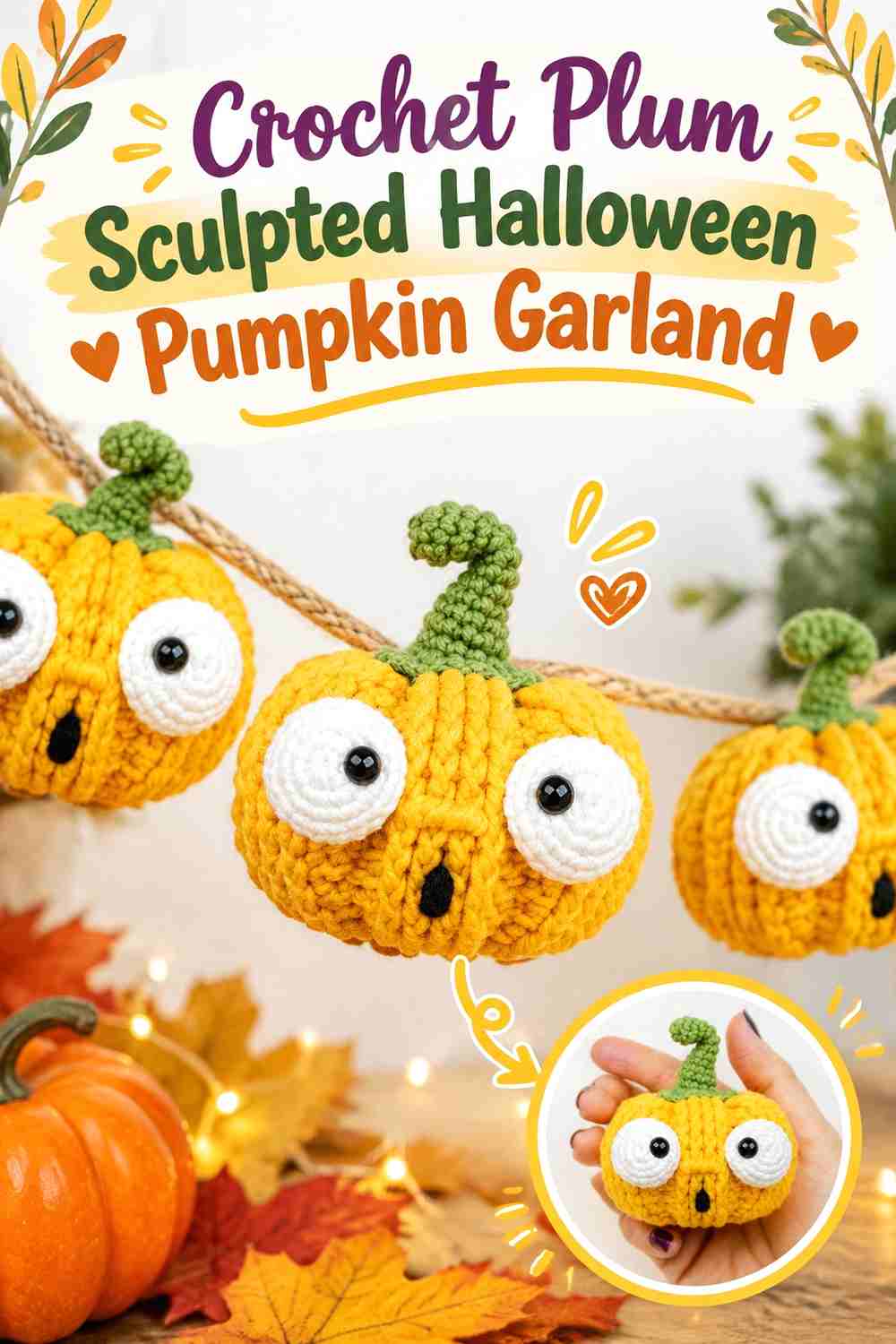 Crochet Plum Sculpted Halloween Pumpkin Garland