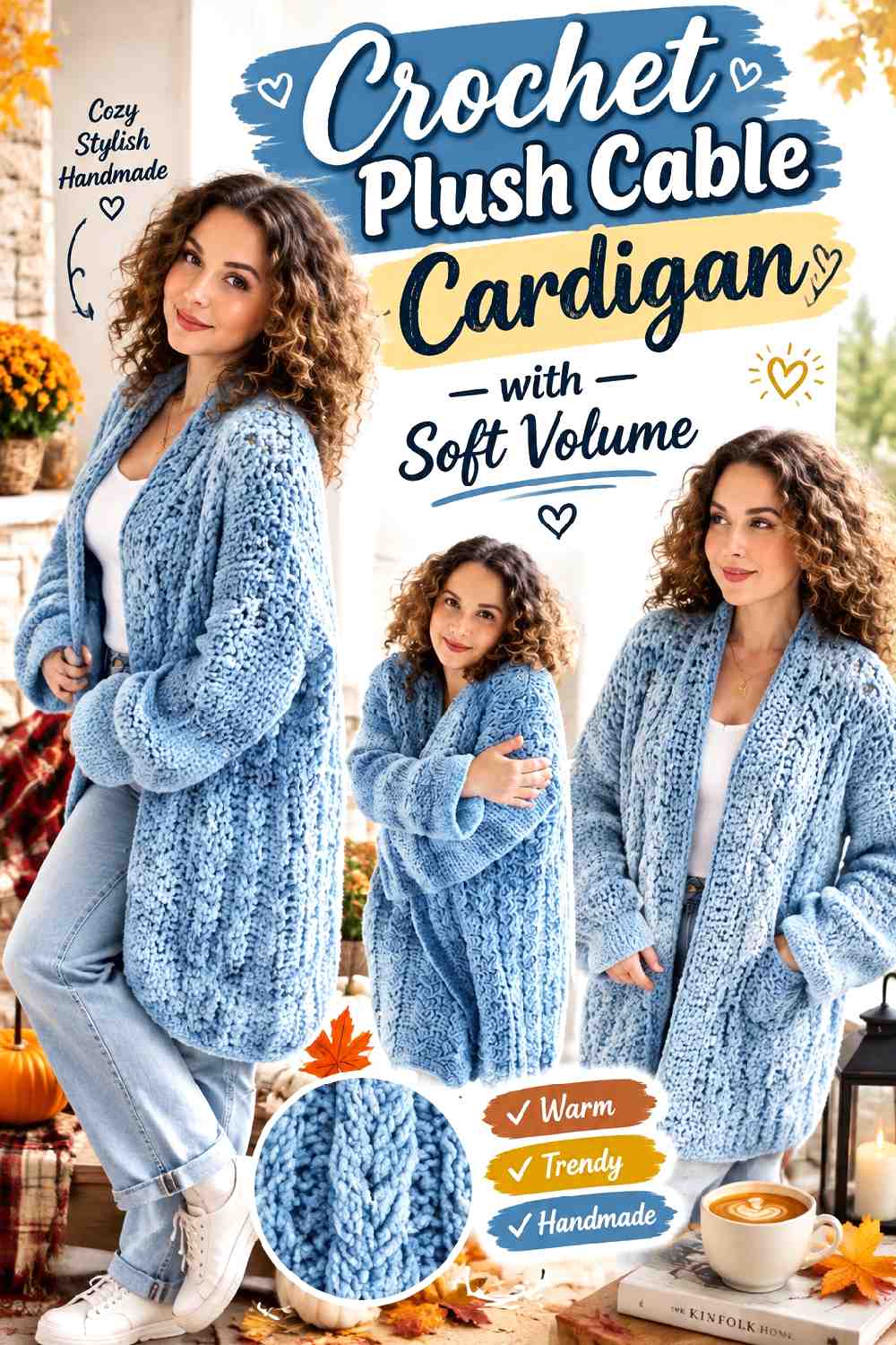 10. Crochet Plush Cable Cardigan With Soft Volume