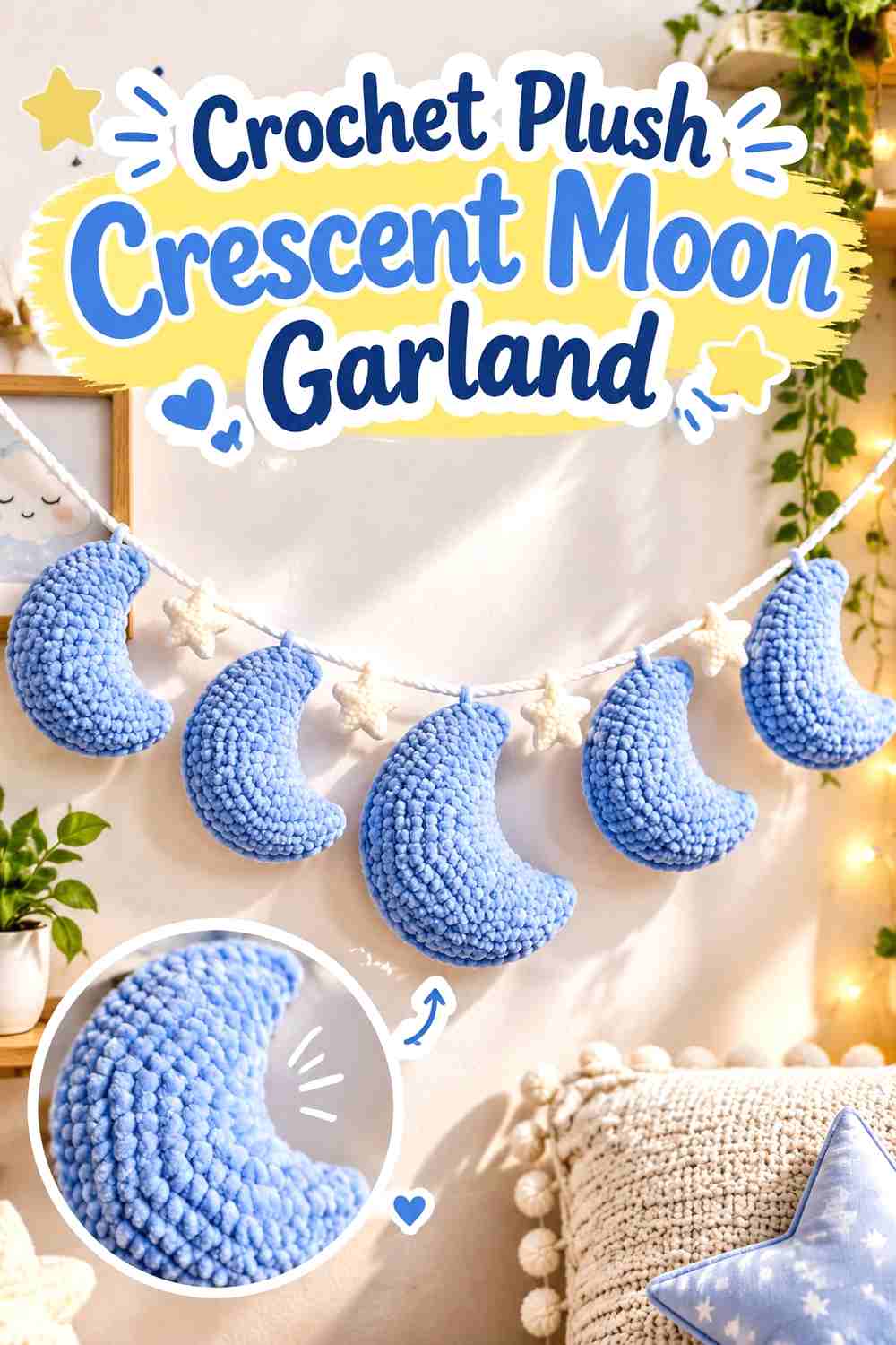 9. Crochet Plush Crescent Moon Garland
