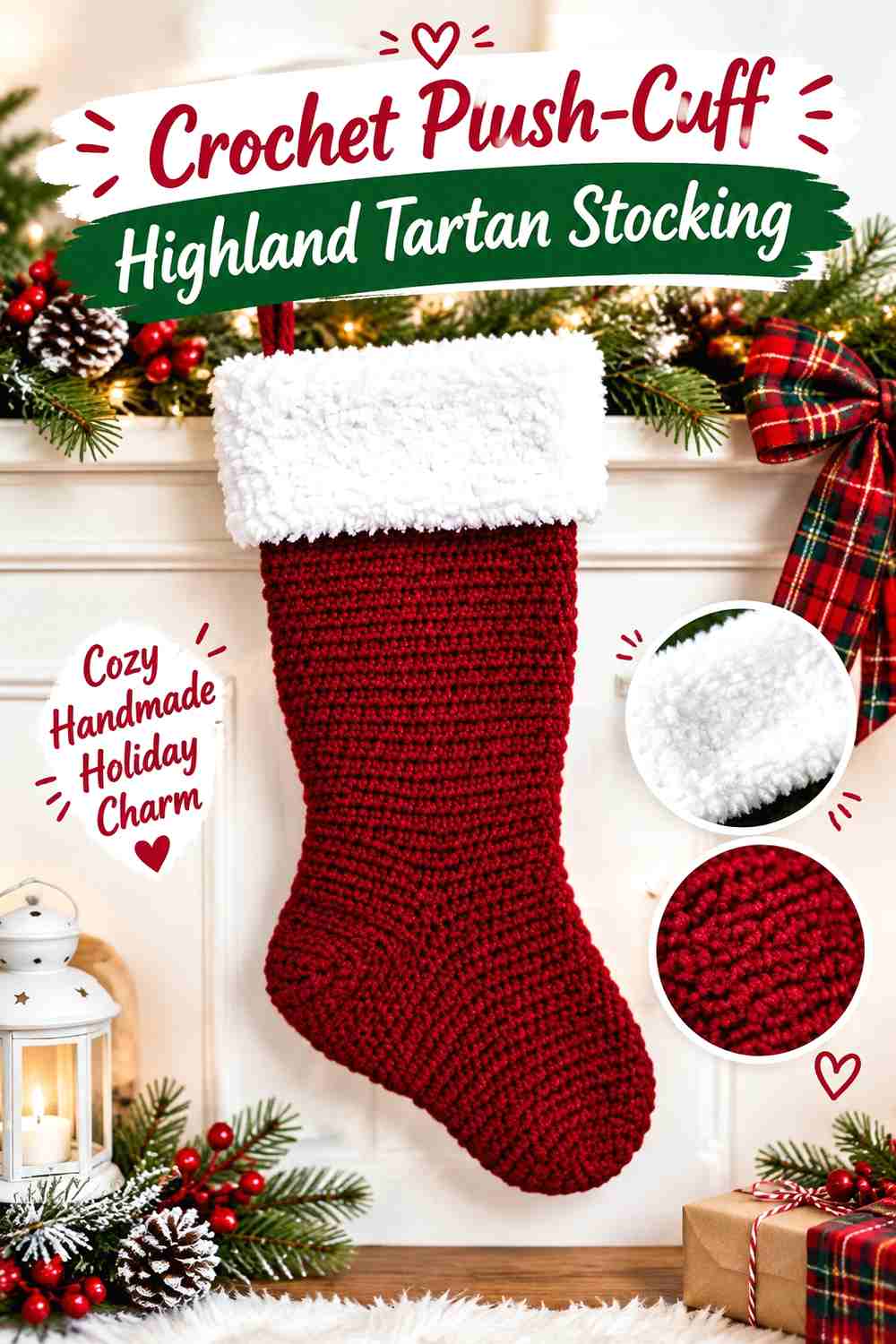 4. Crochet Plush-Cuff Highland Tartan Stocking