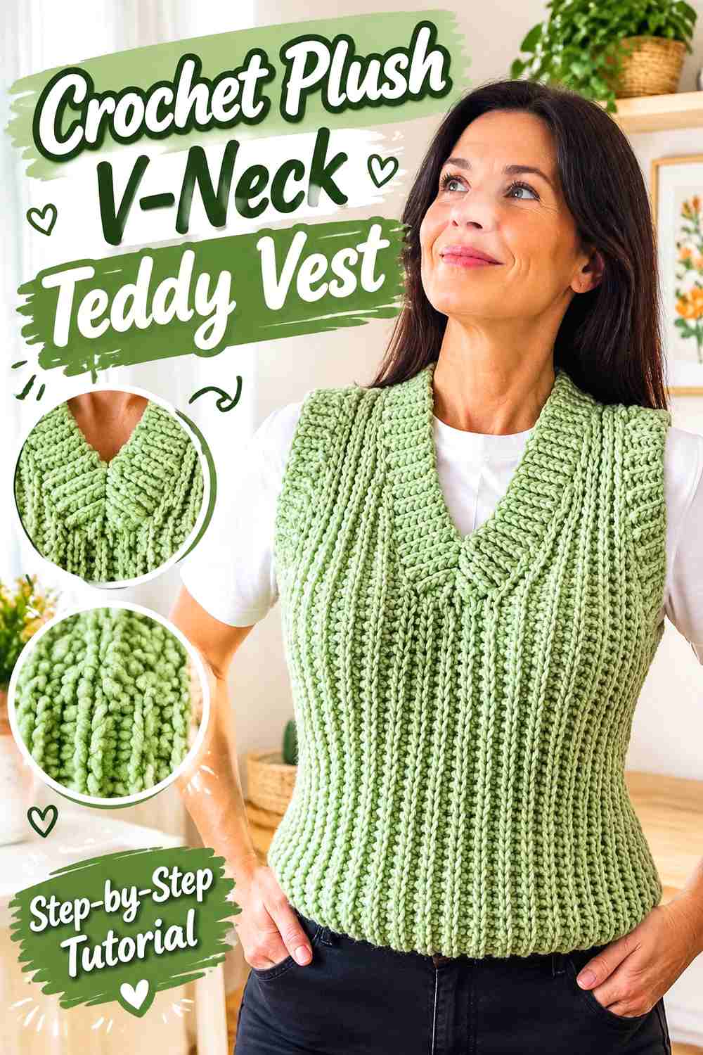 2. Crochet Plush V-Neck Teddy Vest