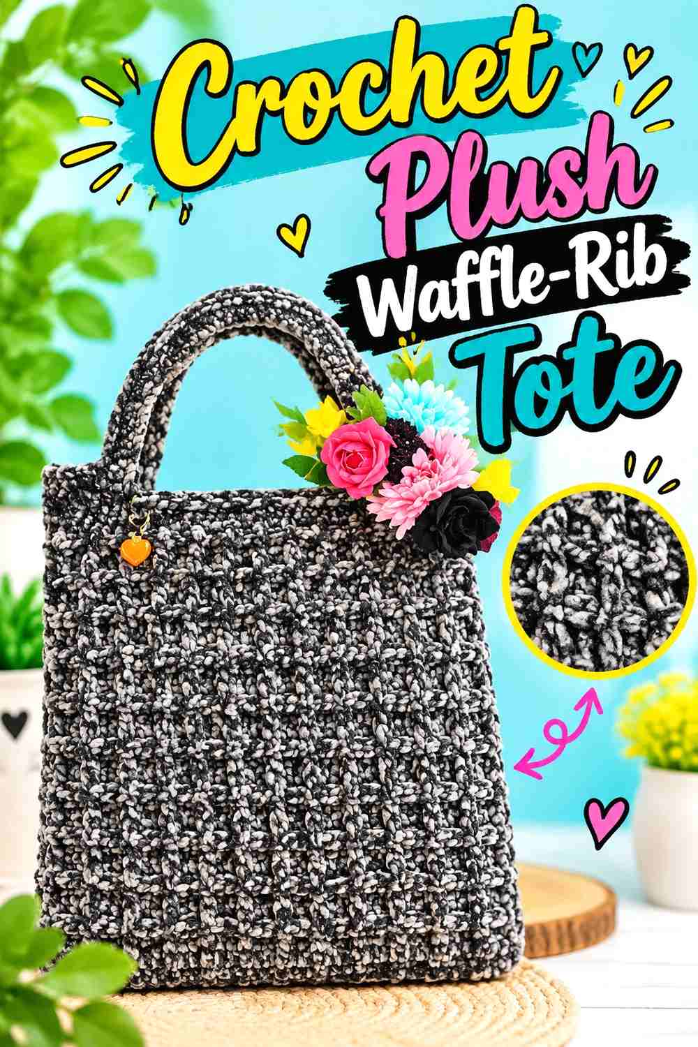 13. Crochet Plush Waffle-Rib Tote