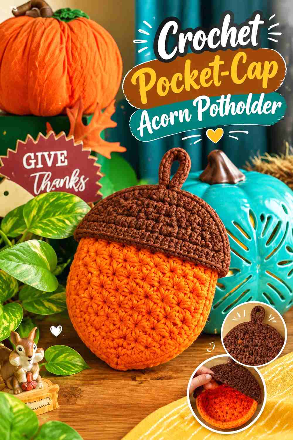 2. Crochet Pocket-Cap Acorn Potholder