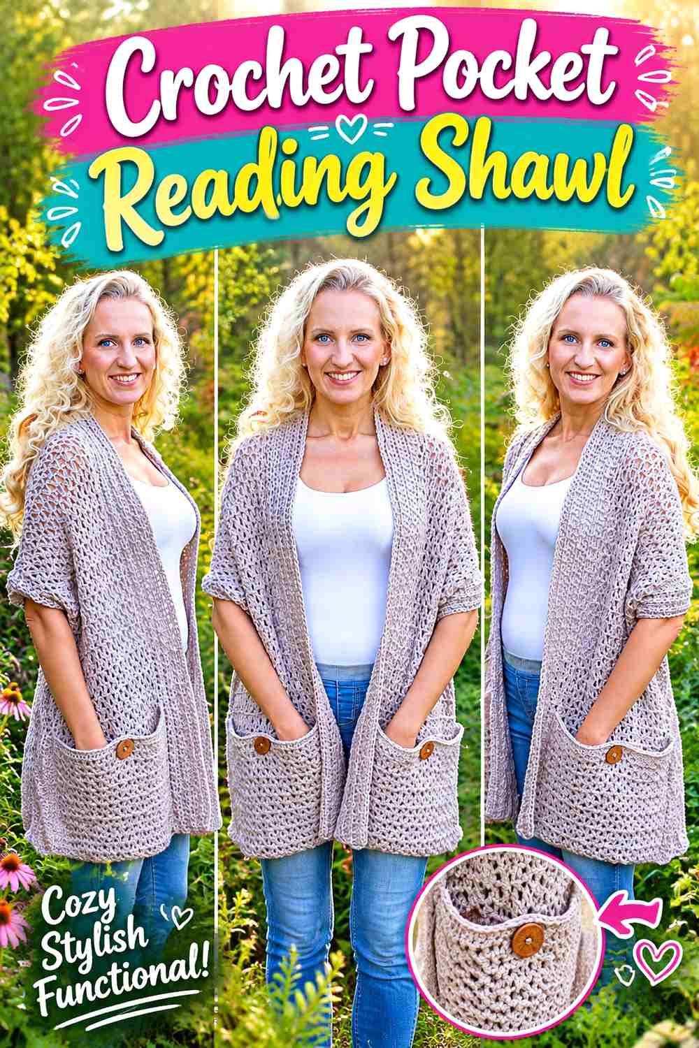 9. Crochet Pocket Reading Shawl