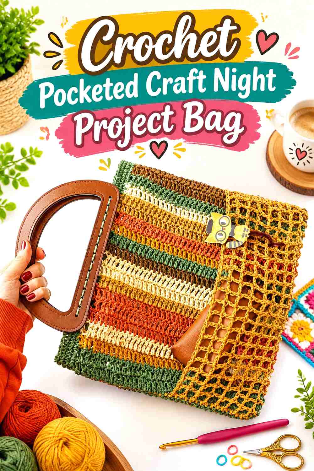4. Crochet Pocketed Craft Night Project Bag