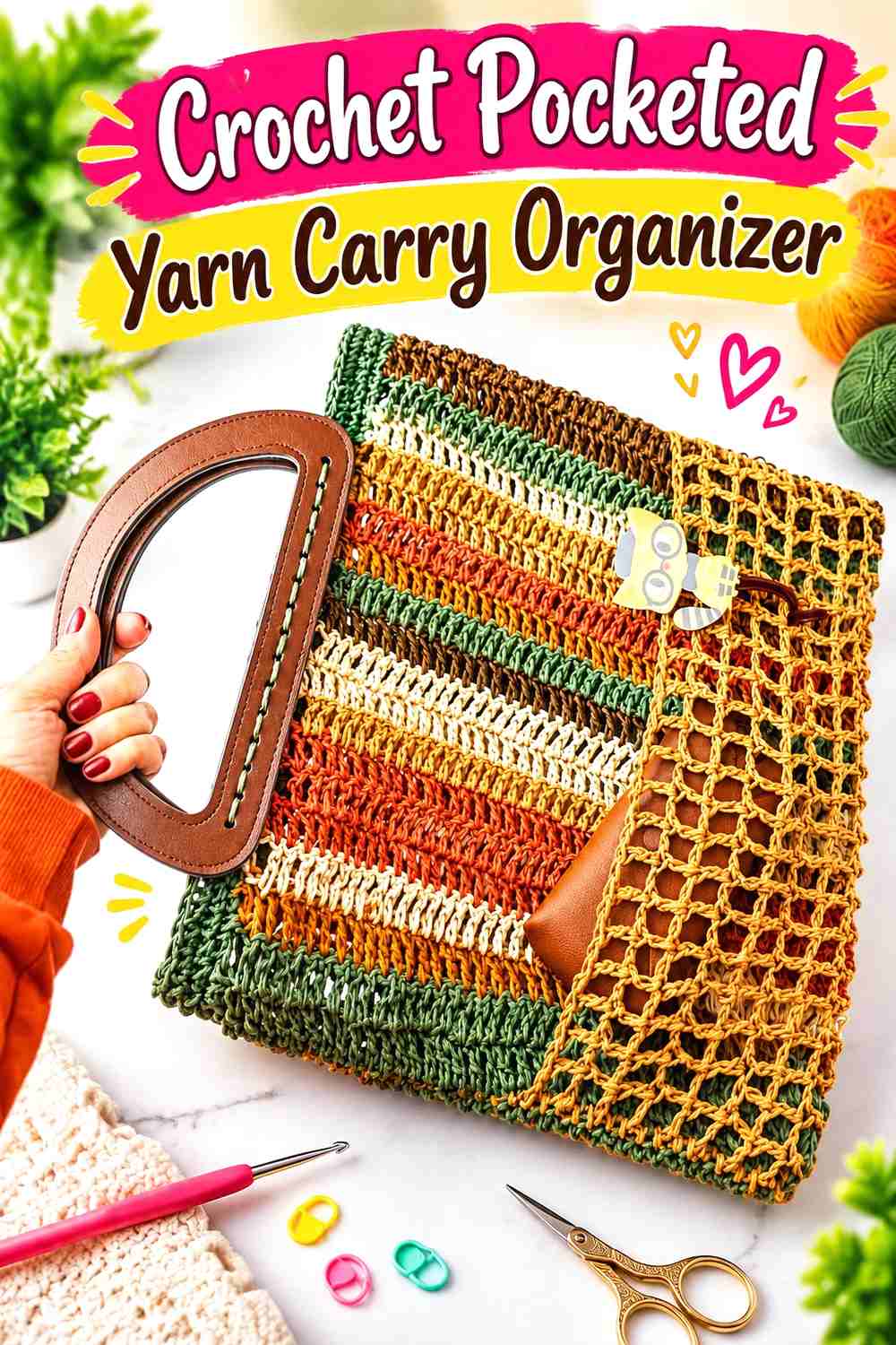 8. Crochet Pocketed Yarn Carry Organizer