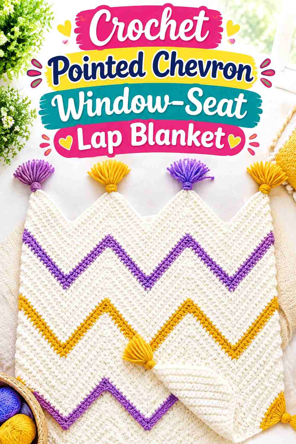 8. Crochet Pointed Chevron Window-Seat Lap Blanket