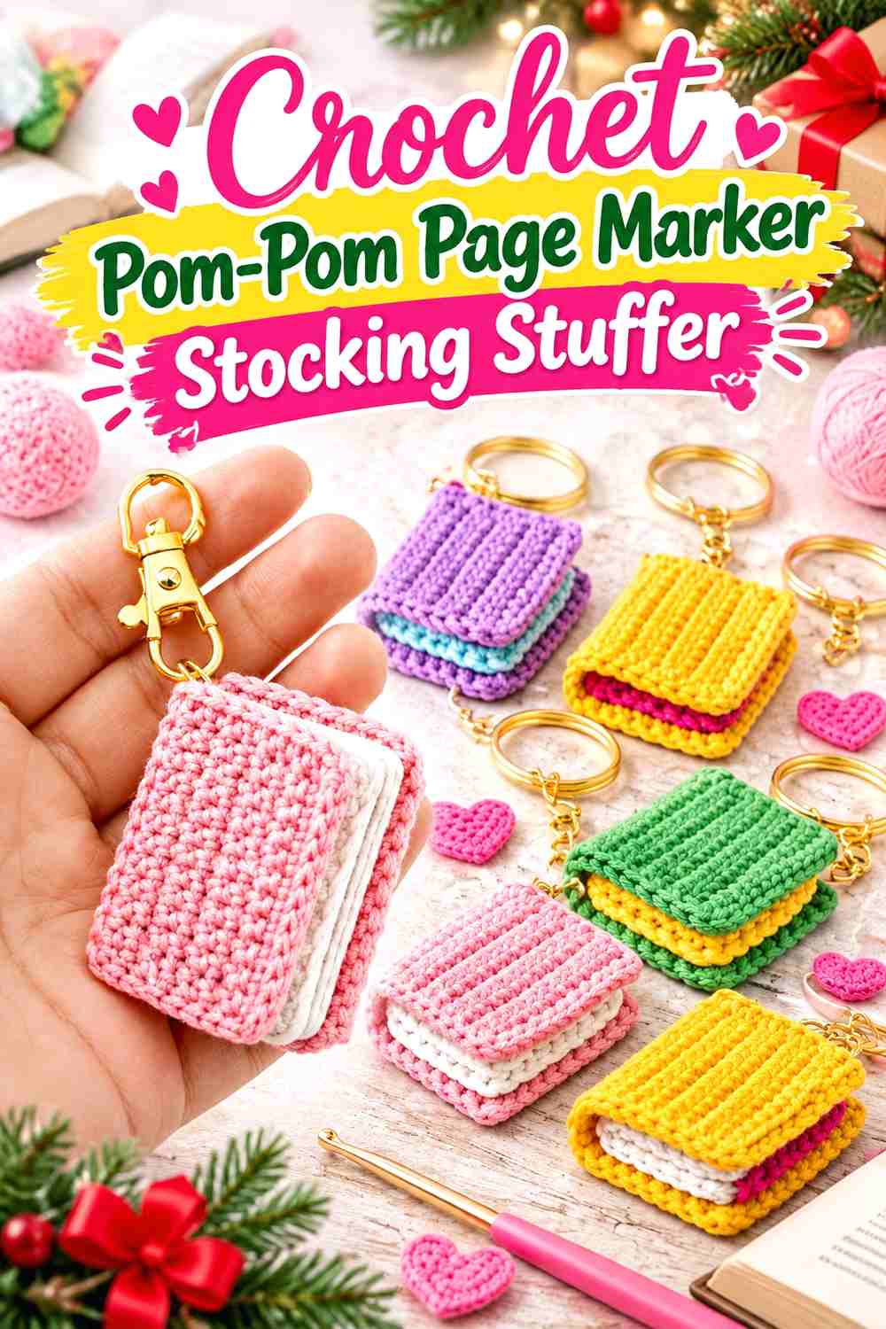 2. Crochet Pom-Pom Page Marker Stocking Stuffer