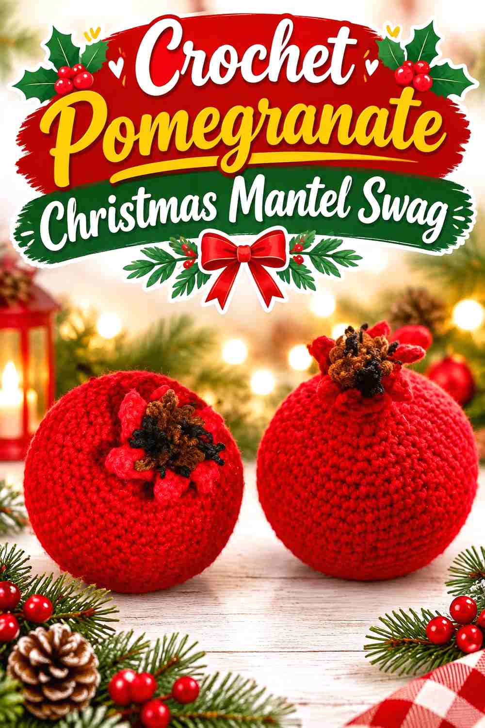 11. Crochet Pomegranate Christmas Mantel Swag