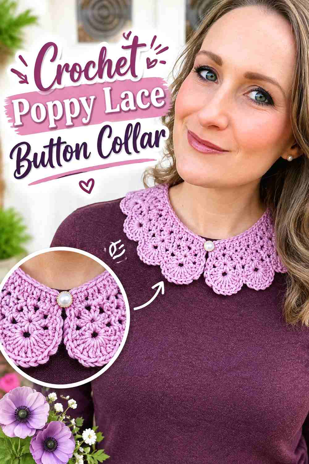 9. Crochet Poppy Lace Button Collar
