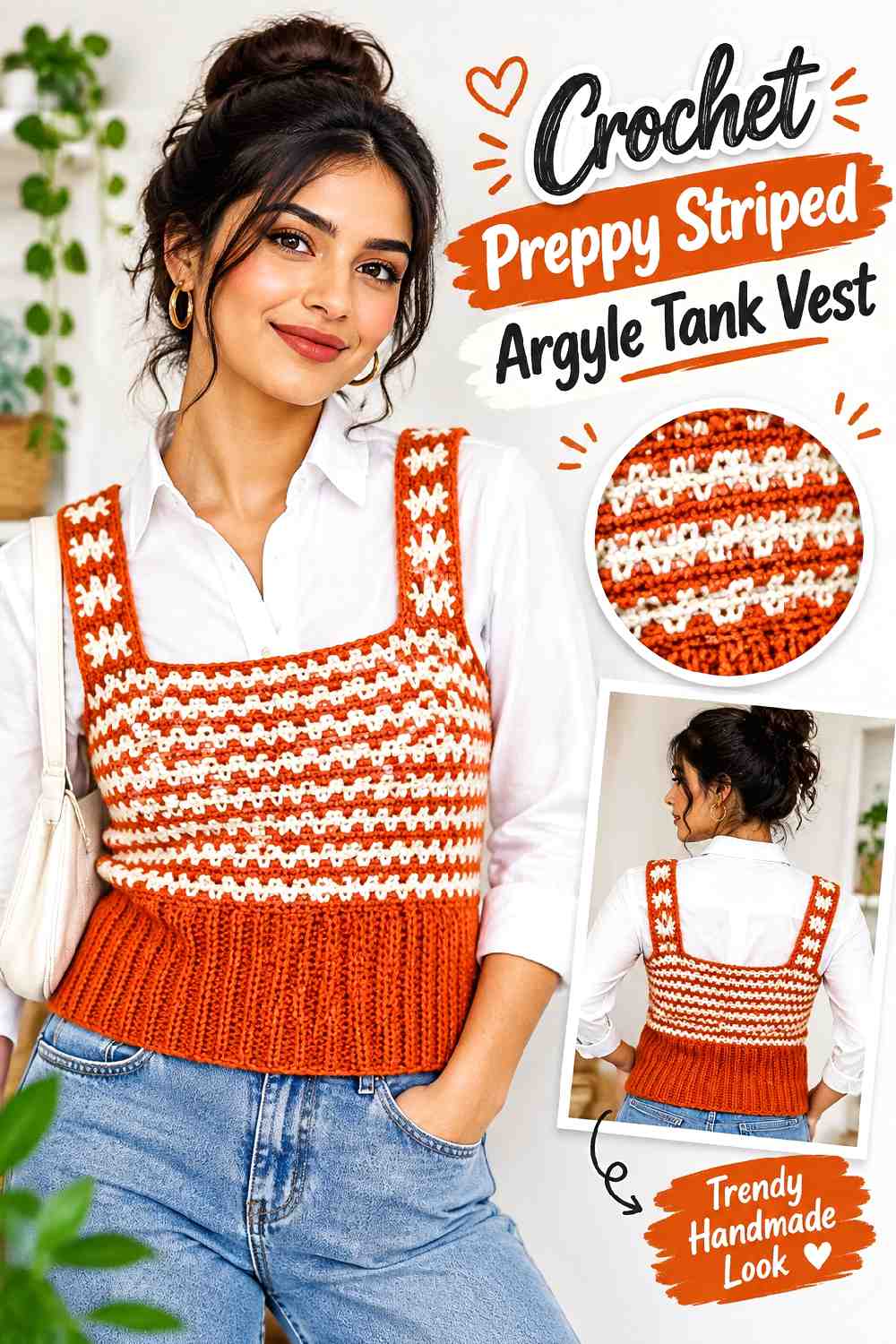 13. Crochet Preppy Striped Argyle Tank Vest