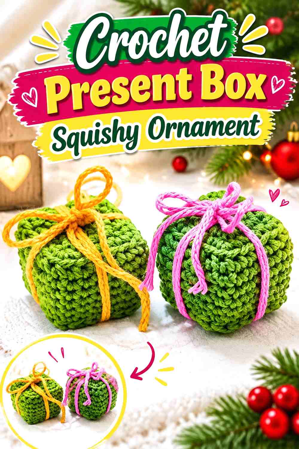 9. Crochet Present Box Squishy Ornament