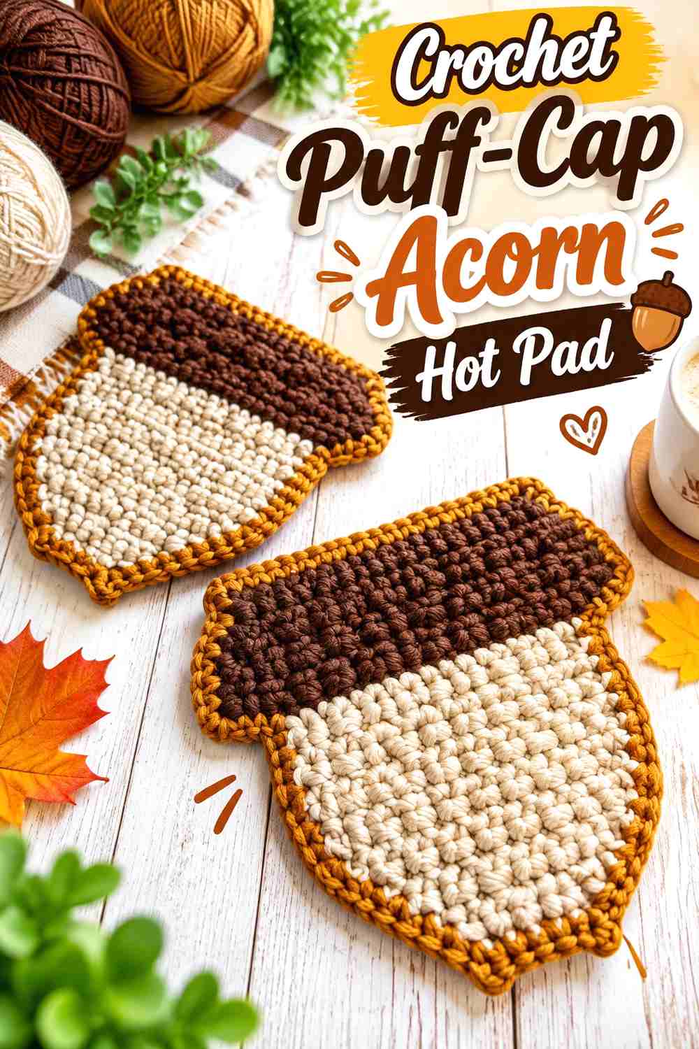 1. Crochet Puff-Cap Acorn Hot Pad