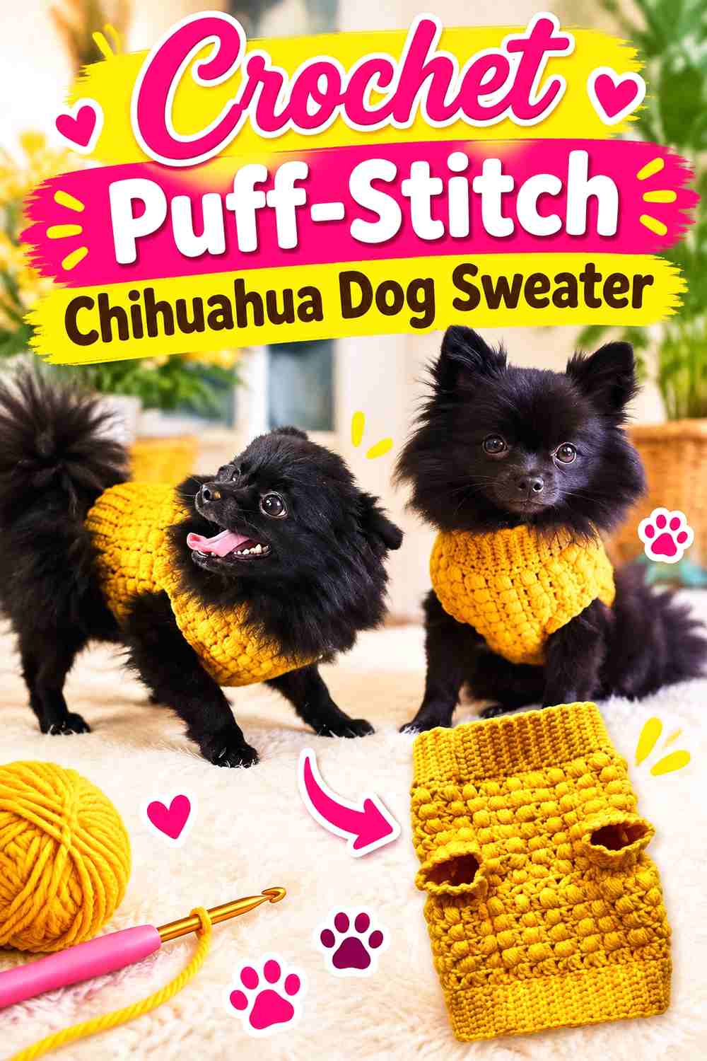 7. Crochet Puff-Stitch Chihuahua Dog Sweater